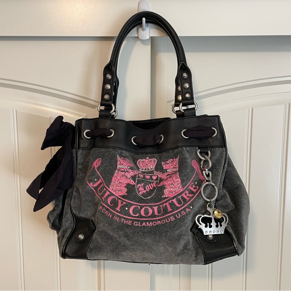 Vintage Juicy Couture Velour Bag Velvet Purse Scottie Dog Daydreamer Bow Y2K - Picture 1 of 7